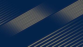 Golden colored glowing parallel lines over simple Royal blue background, elegant golden luxurious background video
