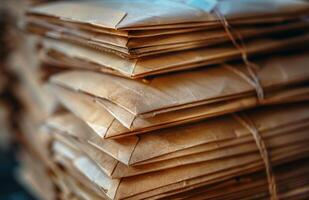 Stack of Old Envelopes Close Up Photograph photo