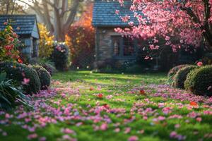 A Pathway Through A Springtime Cherry Blossom Tunnel photo