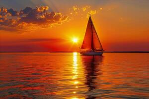 Sailboat at Sunset on Calm Waters photo