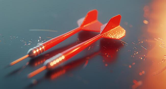 Closeup of Red Darts Stuck in a Dartboard photo