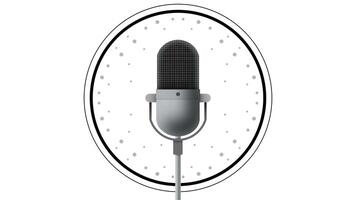 Professional microphone in radio station studio on air, Microphone, Happy radio host broadcasting in studio, record a podcast with headphones and microphone for live streaming video
