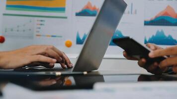 Close up image of woman hands typing on laptop computer keyboard and surfing the internet on office table, online, working, business and technology, internet network communication concept video