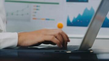 Close up image of woman hands typing on laptop computer keyboard and surfing the internet on office table, online, working, business and technology, internet network communication concept video