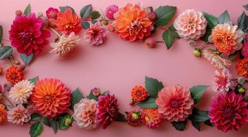 Pink and Orange Floral Arrangement on a Light Pink Background photo
