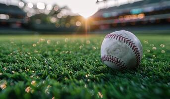 A Baseball Resting on Green Grass on a Sunny Day photo