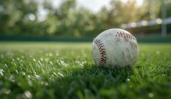 A Baseball Resting on Green Grass on a Sunny Day photo