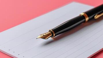 Blank Spiral Notebook and Black Fountain Pen on Pink Surface photo