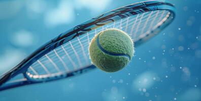 Tennis Racket and Ball Against Blue Sky on a Sunny Day photo