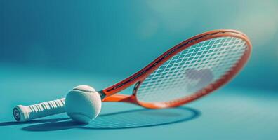 Tennis Racket and Ball Against Blue Sky on a Sunny Day photo