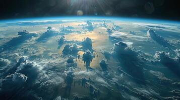 Earths Atmosphere From Space With Sun Glare photo