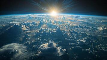 Earths Atmosphere From Space With Sun Glare photo