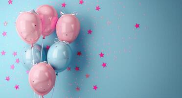 Pink and Blue Balloons With Stars on a Blue Background photo