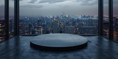 Futuristic Cityscape With Illuminated Platform at Night photo