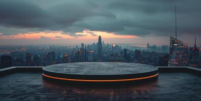Futuristic Cityscape With Illuminated Platform at Night photo
