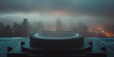 Futuristic Cityscape With Illuminated Platform at Night photo
