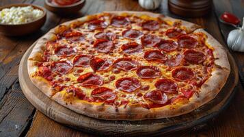 A Freshly Baked Pepperoni Pizza in a Cardboard Box photo