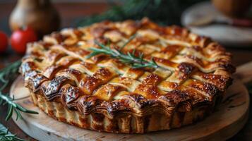 Golden Brown Rustic Pie With Rosemary and Thyme photo