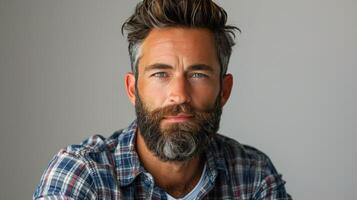 Man With Beard Looking Directly at Camera in Office photo