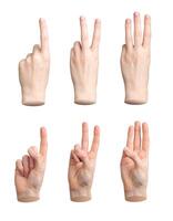 Hand counting fingers. One, two, three, isolated sign. Gesture showing quantity, score, number. photo