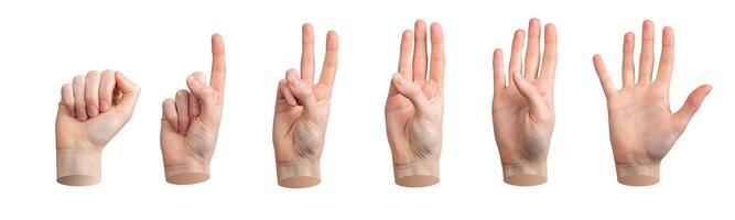Hand counting fingers. zero, one, two, three, four, five, numbers isolated. Gestures for quantity, photo