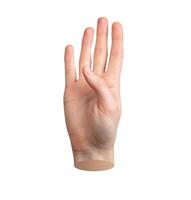 Four, hand gesture, sign isolated on white background photo