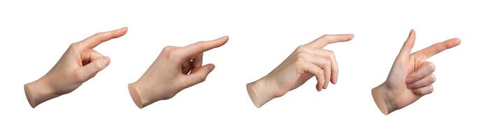 Finger pointing, pointer sign. Gesture with index indicating. Hand showing, touch, tap, click. photo