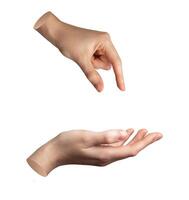 Hand pinching, taking, giving, picking. Finger grabbing, holding. isolated on white. Gesture sign, photo