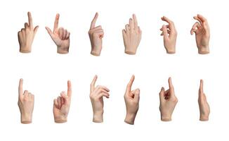 Hand gesture with finger pointing. Sign indicating, touch, tap, click. Index finger, pointer in photo