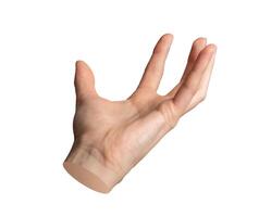 Hand holding, taking something invisible up gesture, sign isolated on white background photo