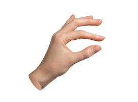 Hand holding something invisible gesture, sign isolated on white background photo