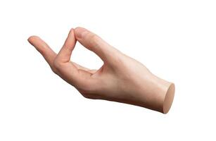 Hand gesture, finger pinch with thumb, catch something tiny Isolated on white background Squeezing photo