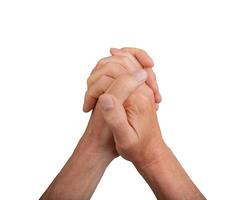 Hands supporting, helping and giving together. Clasped, intertwined fingers interlocked, isolated photo