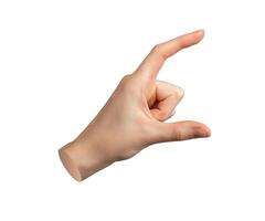Hand holding gesture Two fingers showing something big, measure size Isolated on white background photo