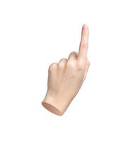 Finger pointing gesture. Tap, click with index finger to indicate. Hand sign, pick, close up. photo