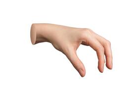 Hand gesture, sign holding space, showing smth isolated on white background photo