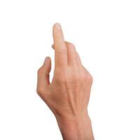 Finger touching, hand clicking. Gesturing index finger pointing, isolated white background. Press photo