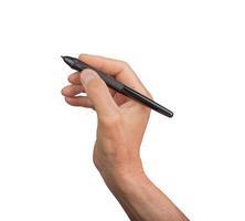 Hand holding stylus pen, signature sign. Business isolated digital graphic using screen. Note device photo