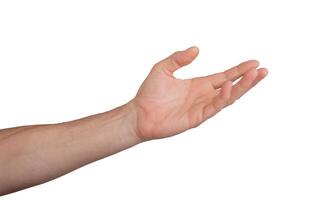 Hand palm open stretching reach outstretched. Empty give hold white gesture isolated. Help photo