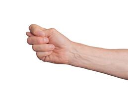 Fig sign, thumb gesture arm hand symbol signal finger background. Hold close up stretching photo