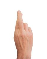 Finger crossed for luck, lie isolated hand lying. Superstition people showing confidence, lucky photo