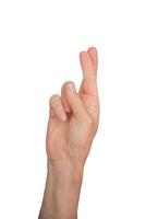 Finger crossed for luck, lie isolated hand lying in superstition. People showing confidence, lucky photo