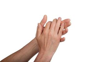 Hands clapping in applause, isolated on white background. Male hands showing gesture of photo