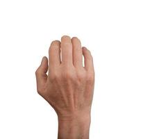 Hand with fingers bent like claws, showing a gripping gesture. Isolated on a white background, photo