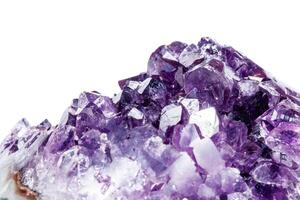 Amethyst Crystal Druse macro mineral on white background photo