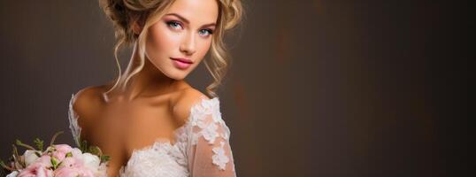 portrait of a bride against brown background photo