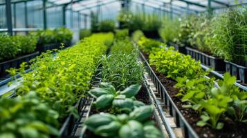 illustration of a greenhouse with different herbs inside photo