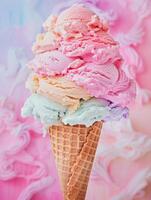ice cream cone with colorful ice cream balls in different colors photo