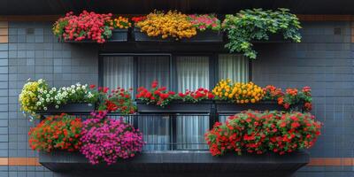 A balcony adorned with an abundance of vibrant and colorful flowers photo
