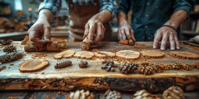 A few men are laboring on a large wooden object together photo